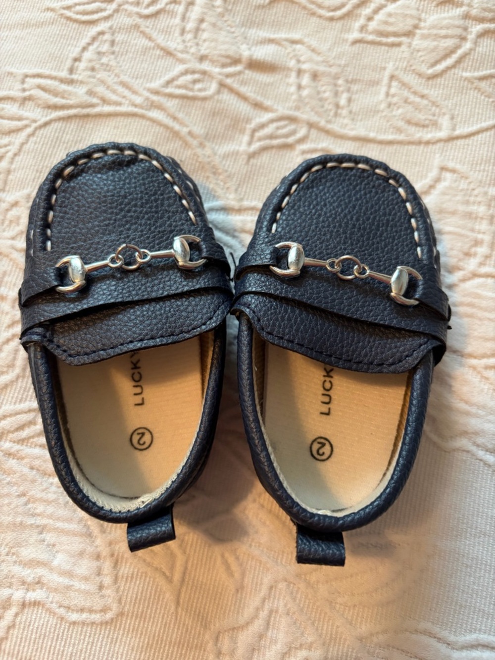 Lucky Brand Navy Blue Kids Loafers with Silver Bit infant size 2